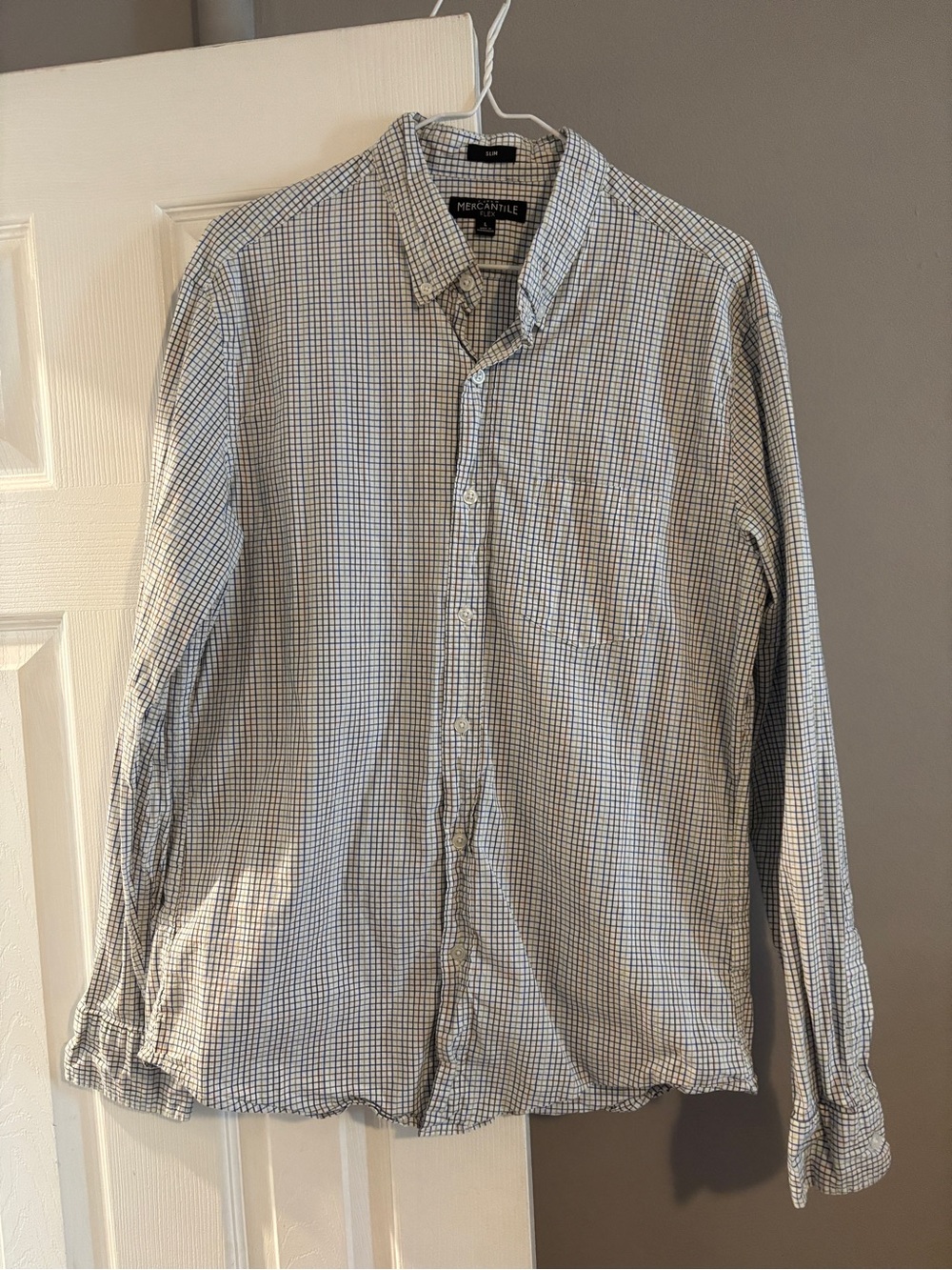 J. Crew mercantile men’s Blue and White Micro-Check Button-Down Shirt size large